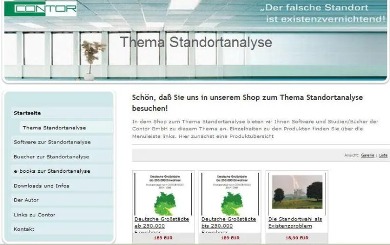Bild: Online-Shop der Contor mit Produkten zum Thema Standortanalyse