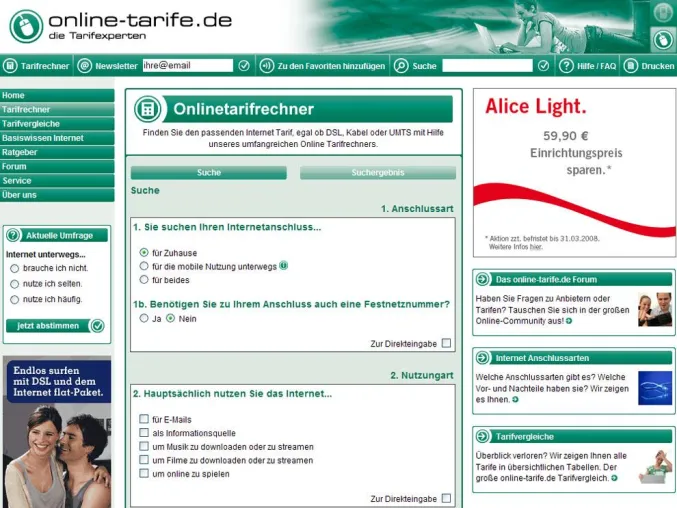 Schnell ins Internet - Ohne Mühe zum passenden Tarif Bild: Schnell ins Internet - Ohne Mühe zum passenden Tarif