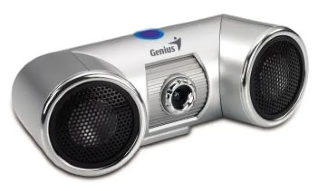 Bild: Die multifunktionale Röhre: Sehen, Hören, Stecken Look 313 Media von Genius: Die erste WebCAM die Stereo-Lautsprecher, 2x USB2.0-Hub, Mikrofon- und Kopfhöreranschluss verbindet.