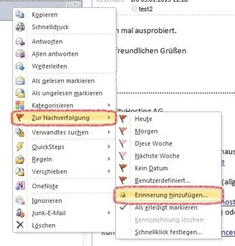 Bild: Wie kann ich E-Mails als Aufgaben mit Erinnerung speichern lassen?