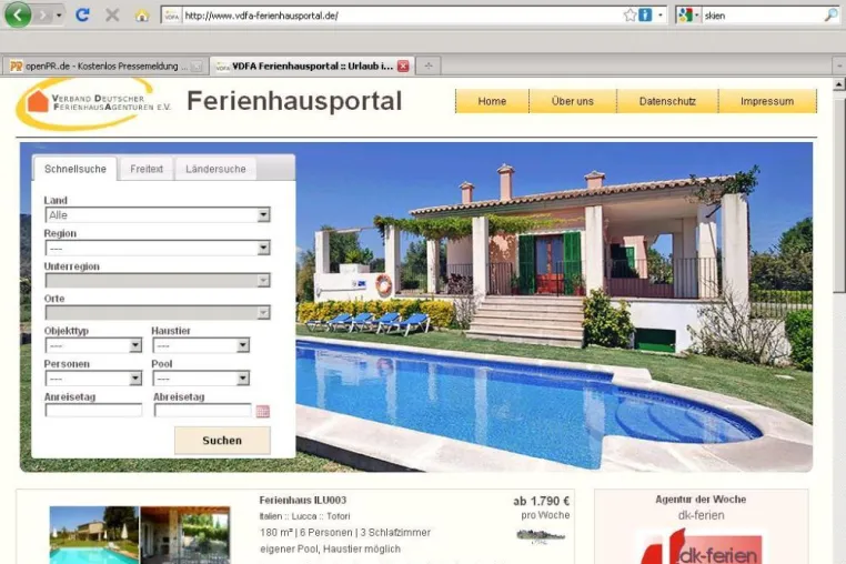 Ferienhaus-Verband ab sofort mit eigenem Ferienhaus-Portal im Internet - Qualität geht vor Quantität Bild: Ferienhaus-Verband ab sofort mit eigenem Ferienhaus-Portal im Internet - Qualität geht vor Quantität