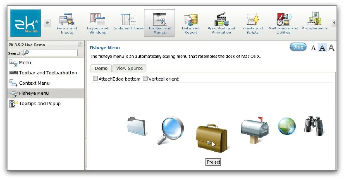 Centigrade Icons in der ZK Live Demo