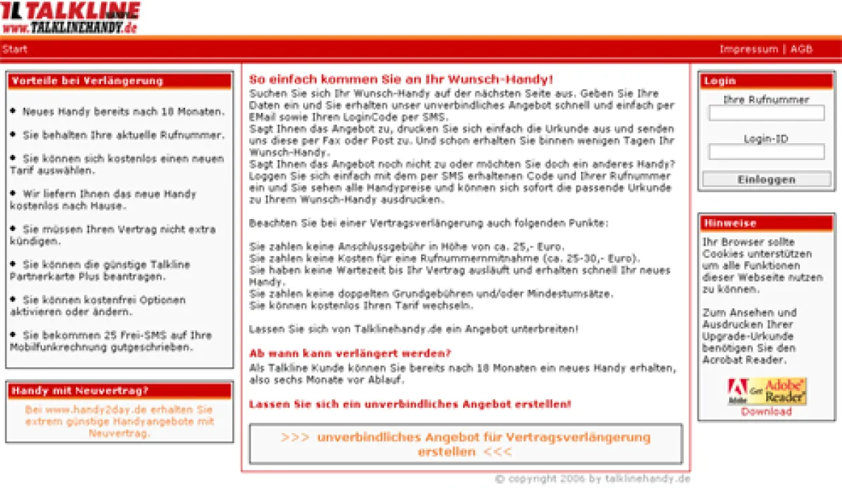 talklinehandy.de - verlängern Sie Ihren Talkline Vertrag