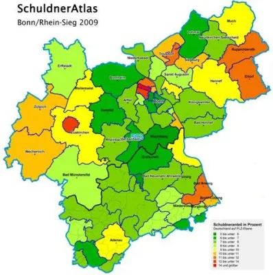 Bild: Schuldnerquoten 2009 in Bonn/Rhein-Sieg stärker als im Bundes- und Landesdurchschnitt gesunken