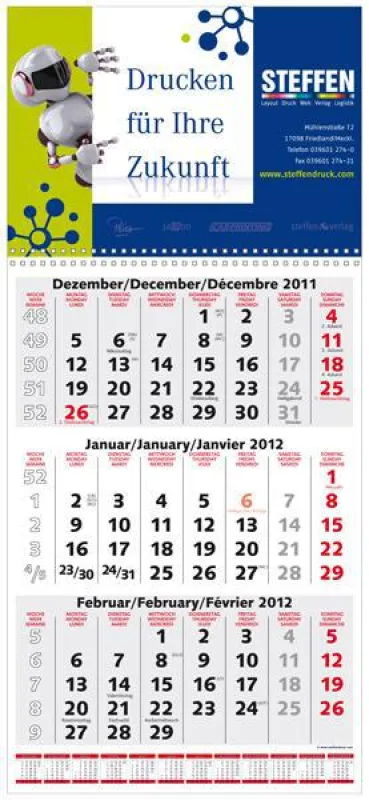 Druckerei für 3 Monatskalender 2013