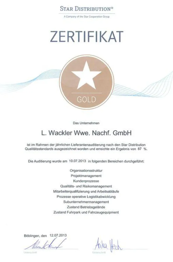 Das Gold-Zertifikat von Wackler