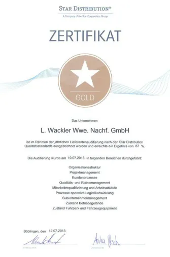 Bild: Star Distribution verleiht Wackler Gold-Zertifikat bei erstem Audit