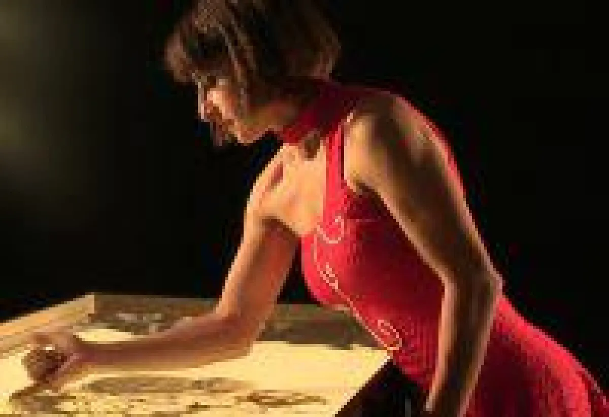 Berührende Sandmalerei Show bereiteten Künstler für Weihnachtsfeier der Firma