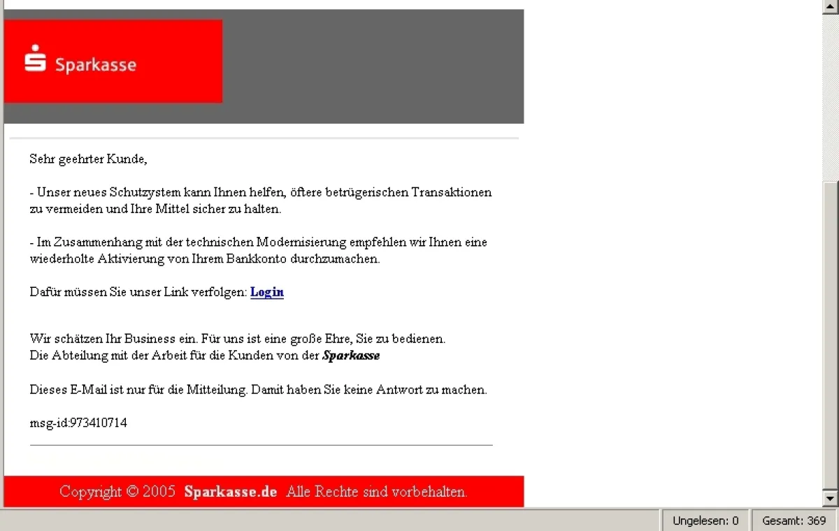 Mit solchen Mails ködern die Phisher ahnungslose Sparkasse-Kunden