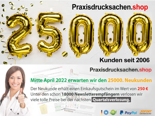 Bild: Praxisdrucksachen.shop begrüßt den 25 000sten Kunden 