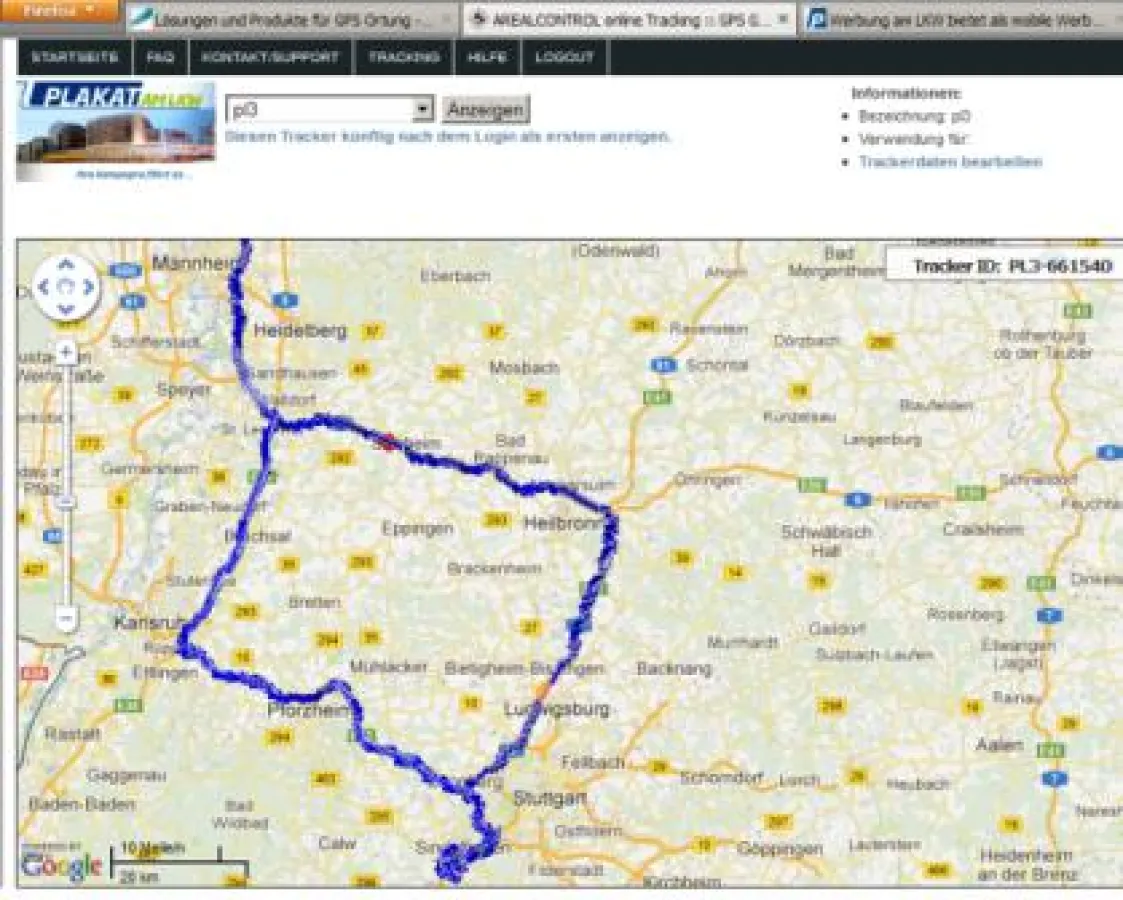 Screenshot Route Süd-West-Deutschland