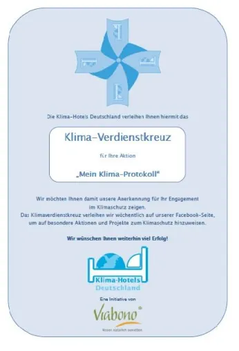 Klima-Hotels Deutschland verleihen wöchentlich das Klima-Verdienstkreuz Bild: Klima-Hotels Deutschland verleihen wöchentlich das Klima-Verdienstkreuz