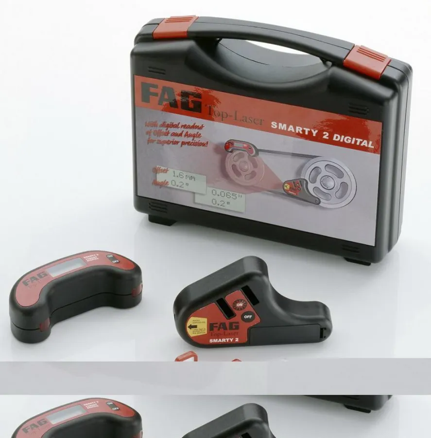 Der FAG Top Laser SMARTY2 misst und korrigiert die Parallelität von Antrieb und Scheiben wesentlich schneller und genauer als herkömmliche Methoden.