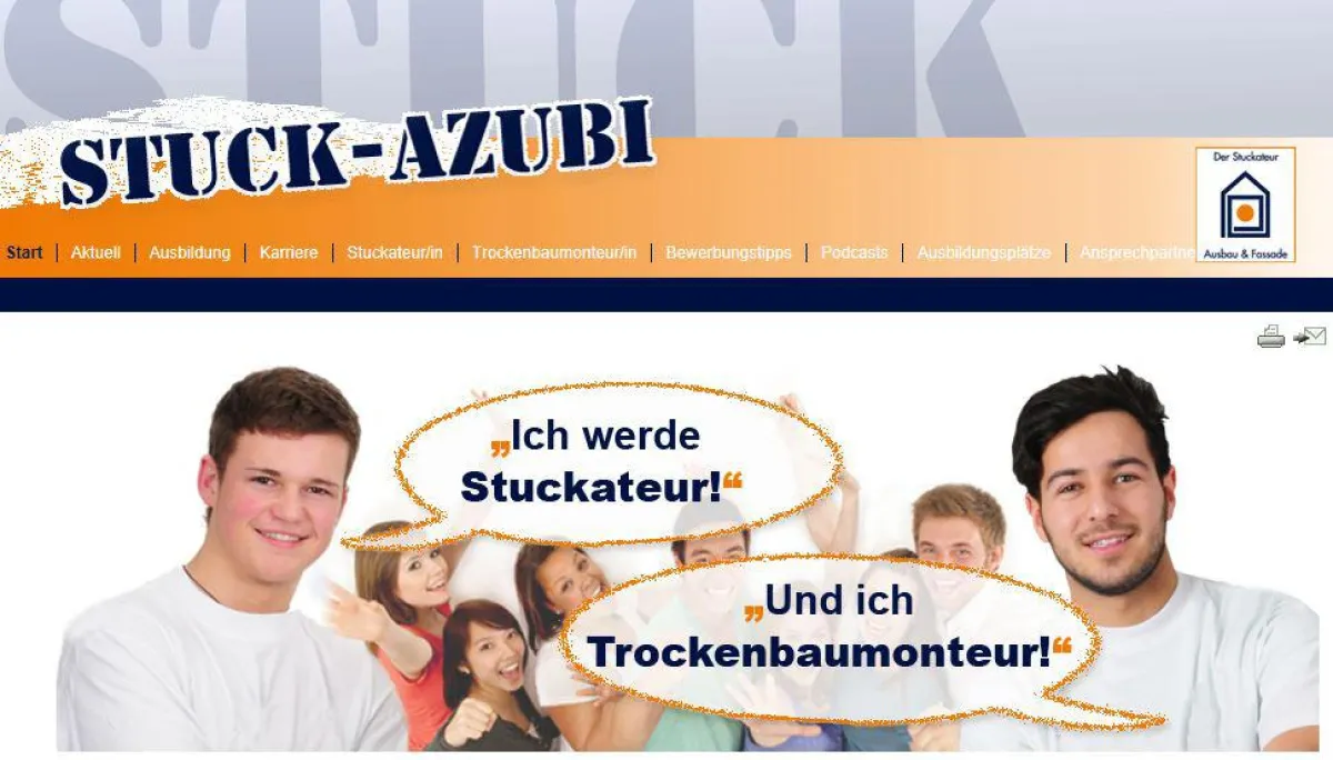 Das Info-Portal www.stuck-azubi.de zur Ausbildung Trockenbaumonteur/in und Stuckateur/in