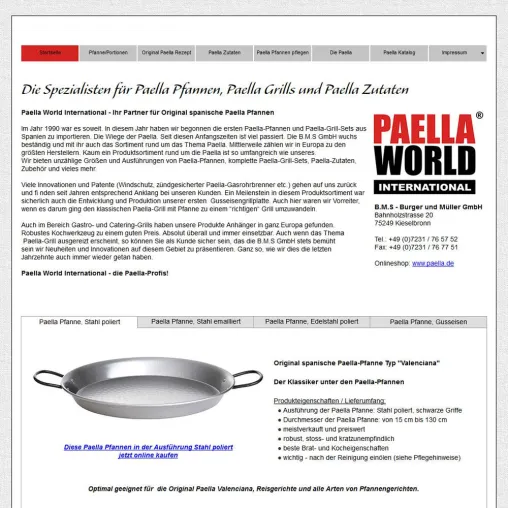 Neue Paella Pfannen Special Interest Webseite online Bild: Neue Paella Pfannen Special Interest Webseite online