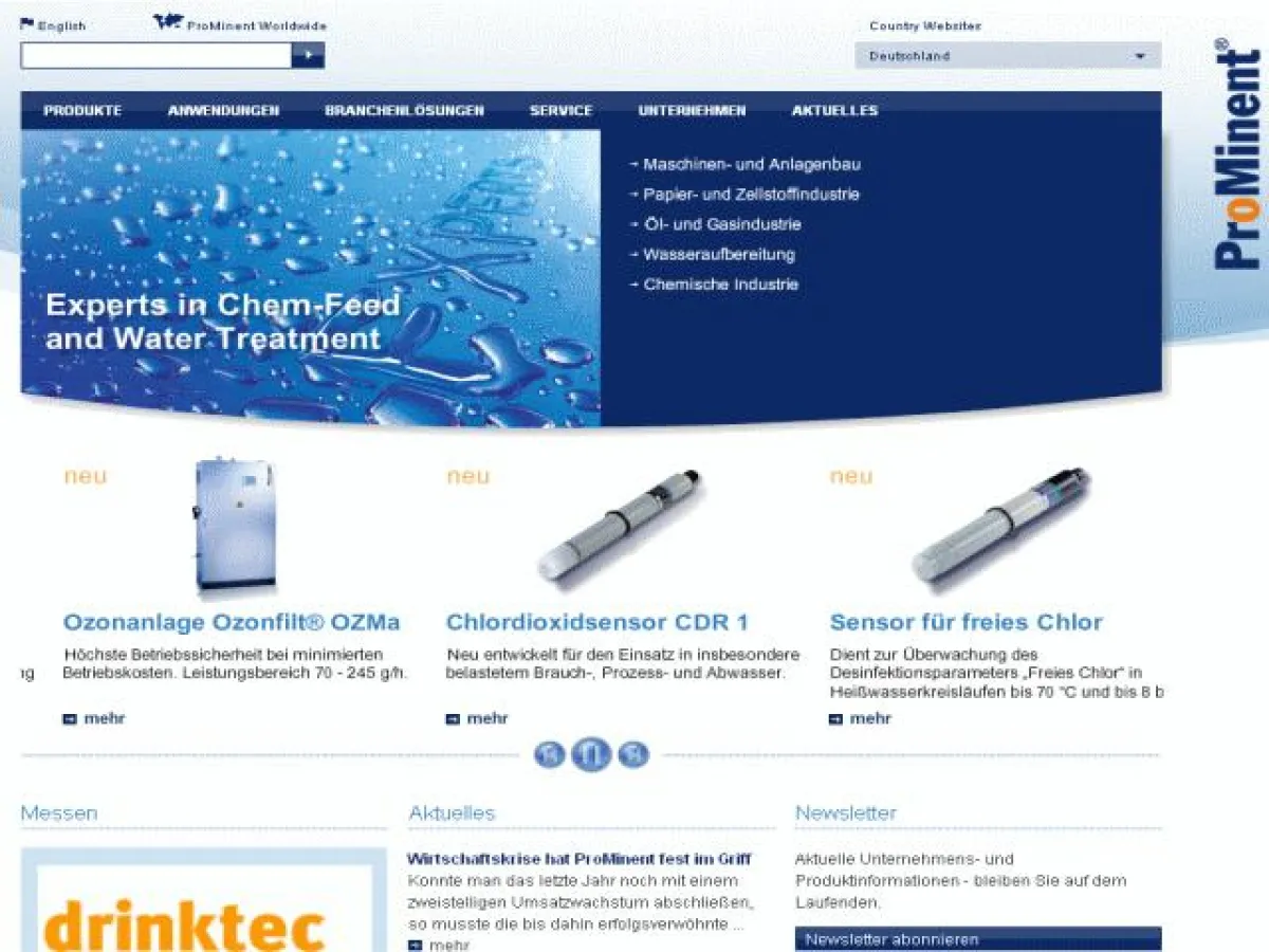 Die Startseite des ProMinent-Portals