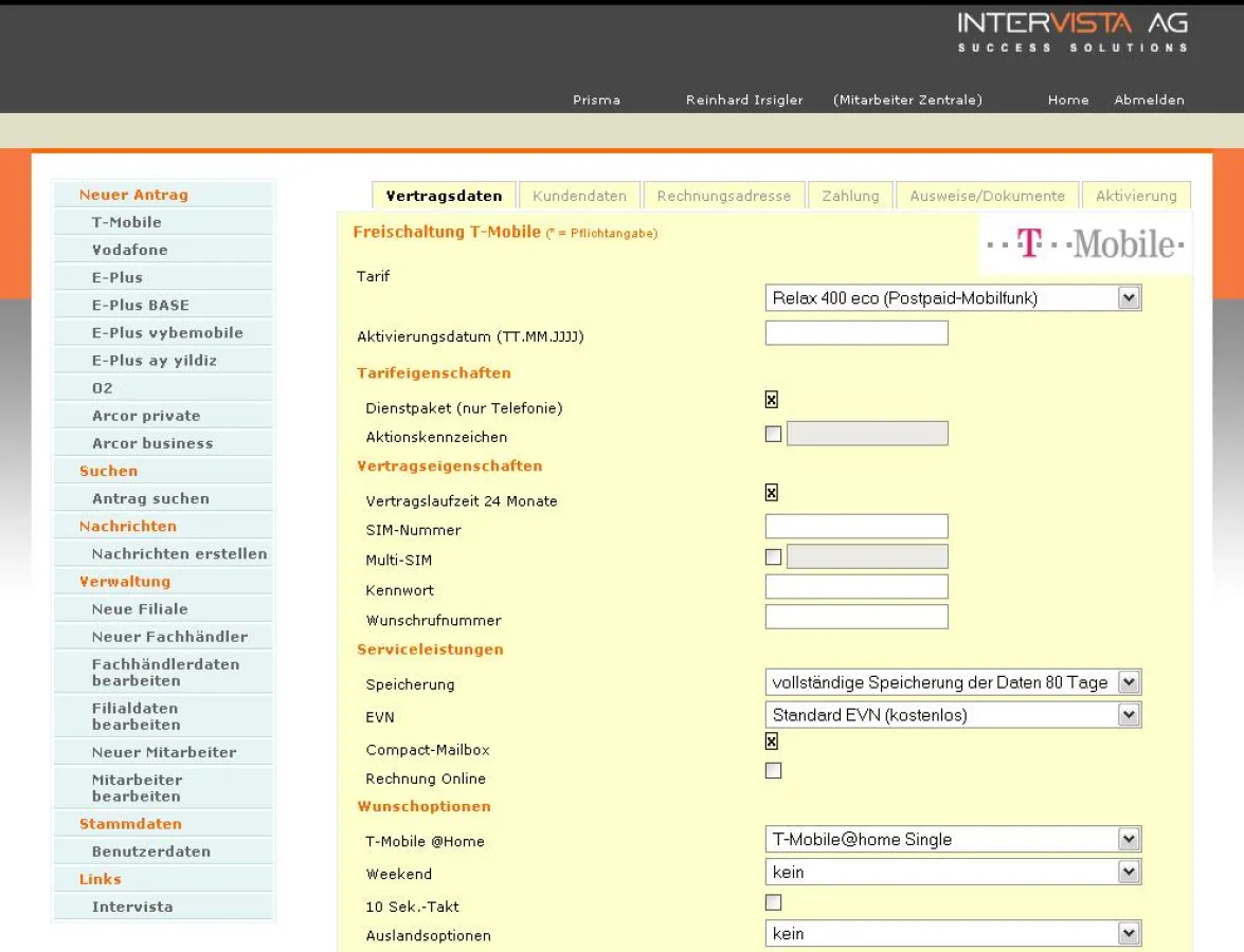 IV::WEBACTIVE Antragsmaske