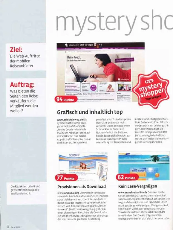 solamento: Tagessieger beim fvw Mystery Shopper