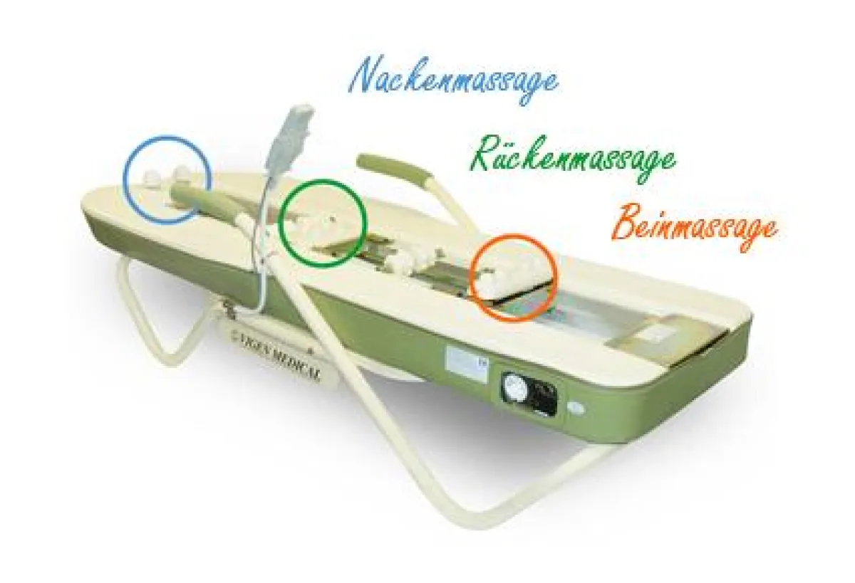 Die Thermal-Akupressur-Massage Liege mit einer Halsmassage verbindet alternative Medizin und die moderne Technologie um Schmerzen zu lindern.