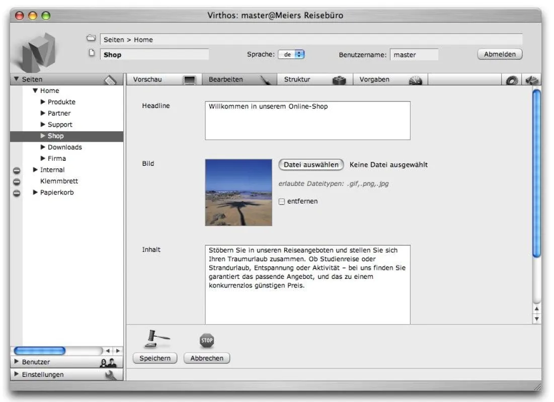 Der Virthos-Manager ist das zentrale Werkzeug für redaktionelle und administrative Arbeiten in Virthos Pro.