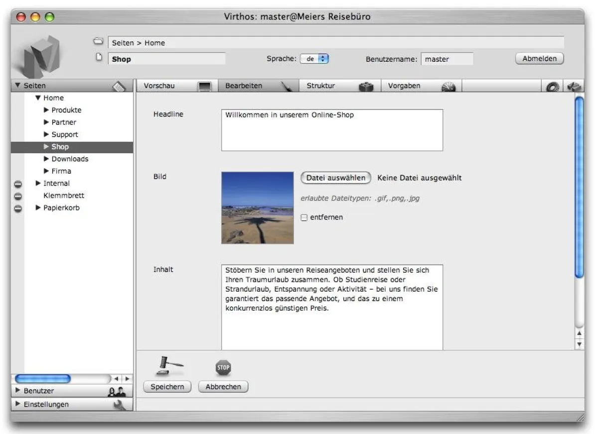 Der Virthos-Manager ist das zentrale Werkzeug für redaktionelle und administrative Arbeiten in Virthos Pro.