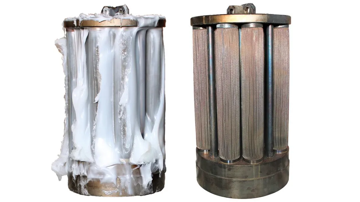 SCHWING Technologies: Filterbündel vor und nach der thermischen Reinigung