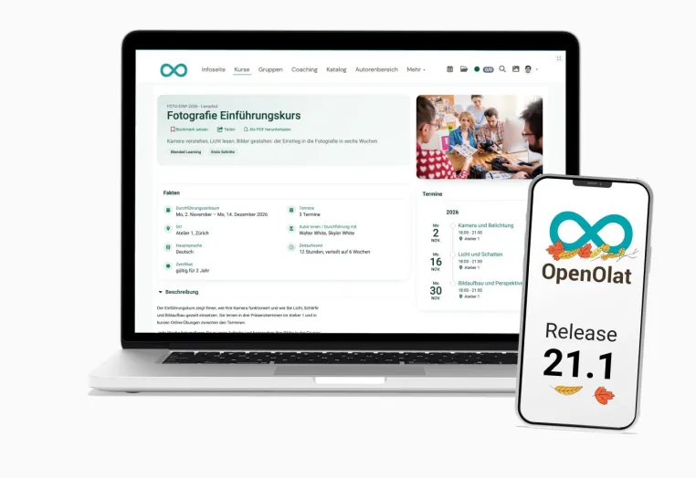OpenOlat Release 21.1 vereinfacht Kursbuchungen und stärkt die Kontrolle über KI Bild: OpenOlat Release 21.1 vereinfacht Kursbuchungen und stärkt die Kontrolle über KI