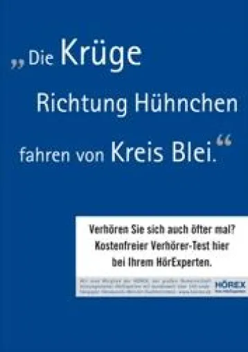 Bild: „Die Krüge Richtung Hühnchen fahren von Kreis Blei.“: „Verhörer-Kampagne“ der HÖREX nominiert für COMPRIX 2011
