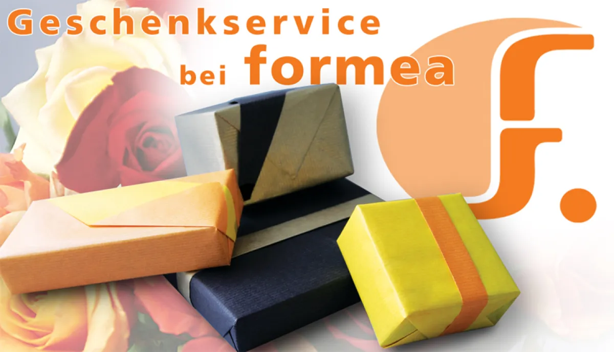 Der Geschenkservice von formea: Versand an den Adressaten mit kostenloser Grußkarte und als Geschenk verpackt.