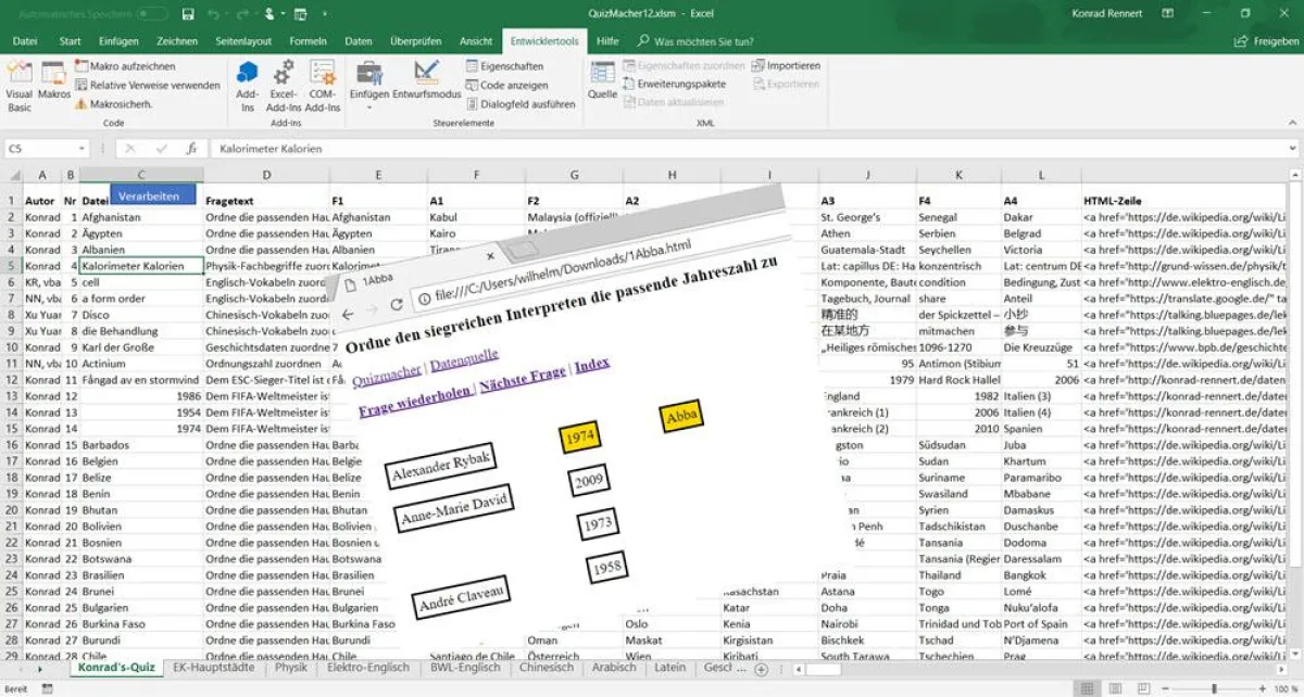 Verwaltung von Quizfragen in Excel-Tabellen