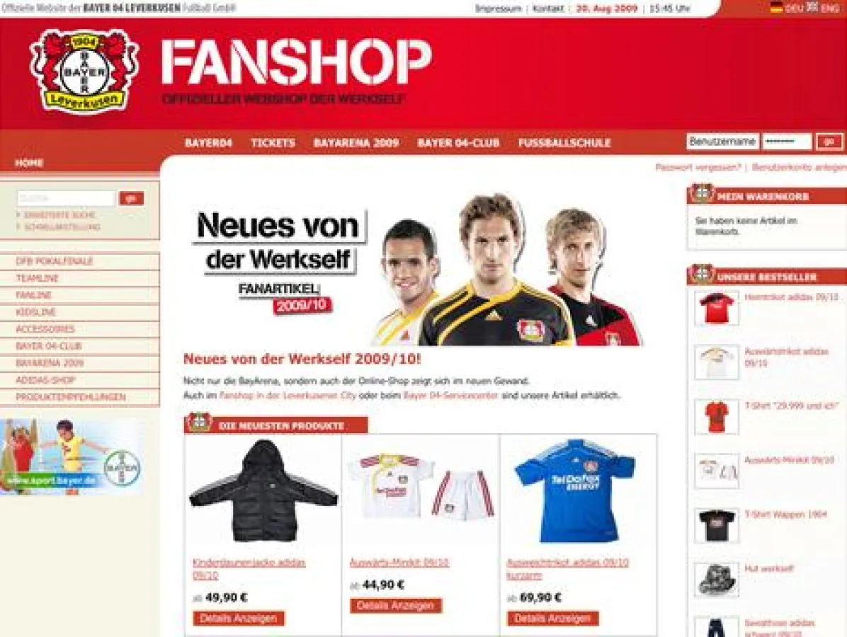 Frontend Merchandising Webshop von Bayer04 Leverkusen