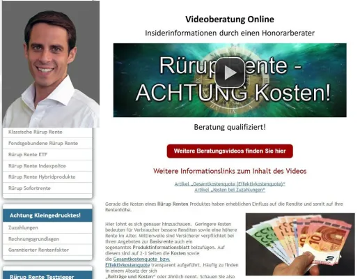 Bild: Innovative online Videoberatung zum Thema Rürup Rente mit neutralen Fachinformationen für Verbraucher.