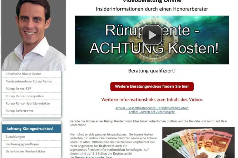 Innovative online Videoberatung zum Thema Rürup Rente mit neutralen Fachinformationen für Verbraucher. Bild: Innovative online Videoberatung zum Thema Rürup Rente mit neutralen Fachinformationen für Verbraucher.