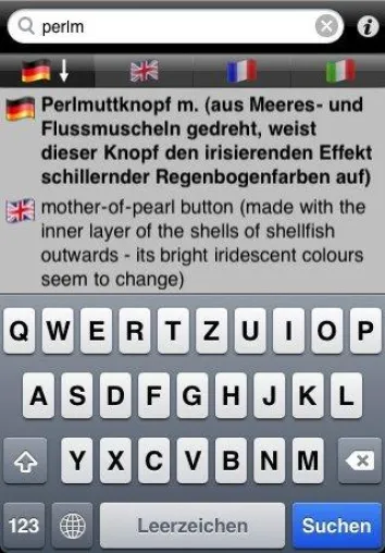Bild: Die Fachwort-App Bekleidung und Mode Deutsch/Englisch/Französisch/Italienisch für iPhone und iPod touch