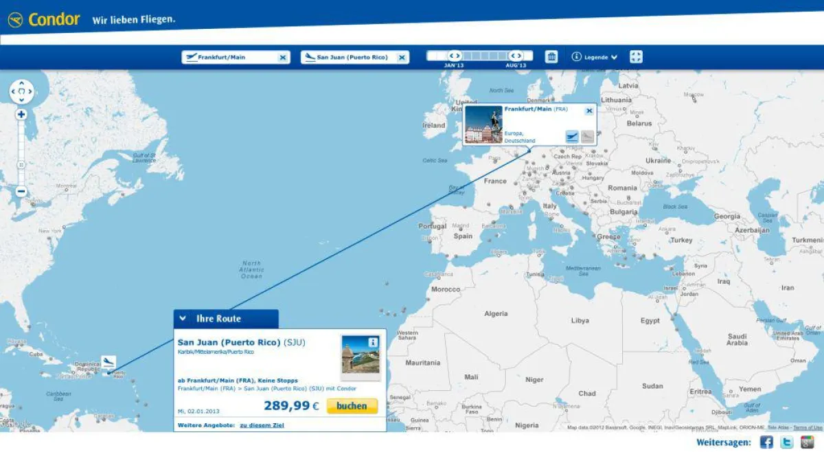 Condor Weltkarte: Routenplanung