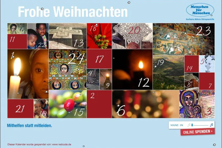 Bild: Fensterchen öffnen Herzen. REDCODE.DE spendet einen Online-Adventskalender für Karlheinz Böhms Athiopienhilfe