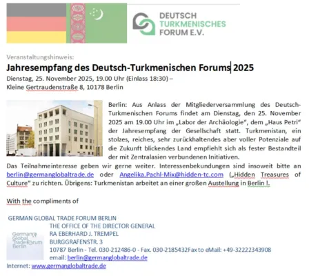 Bild: Zentralasieninitiative: Das Deutsch-Turkmenische Forum lädt in die Hauptstadt