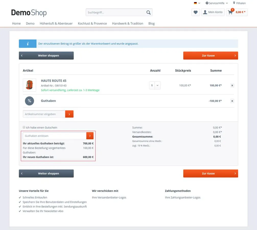 Guthaben in Shopware