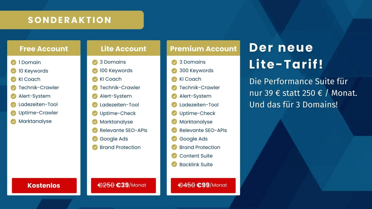 SEO Tool Performance Suite Lite-Tarif