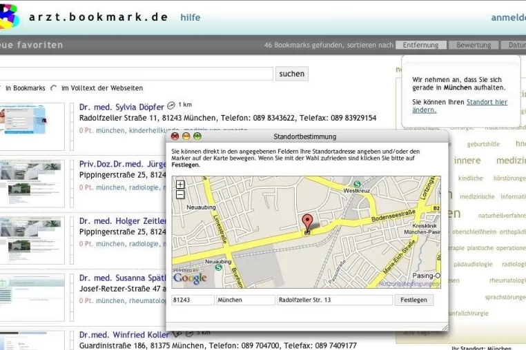 Bild: Intelligentes Medizinportal:In deutschsprachigen Websites von Kliniken,Ärzten und Spezialthemen recherchieren