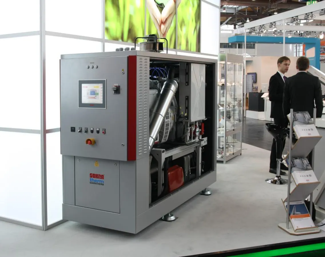 Das ausgestellte BHKW Typ GG 50 erzielt bis zu 97,3 % Gesamtwirkungsgrad