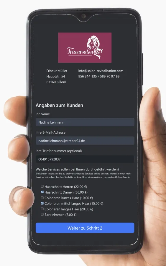 Buchungsformular für Verbraucher (© NADOBUR Software)