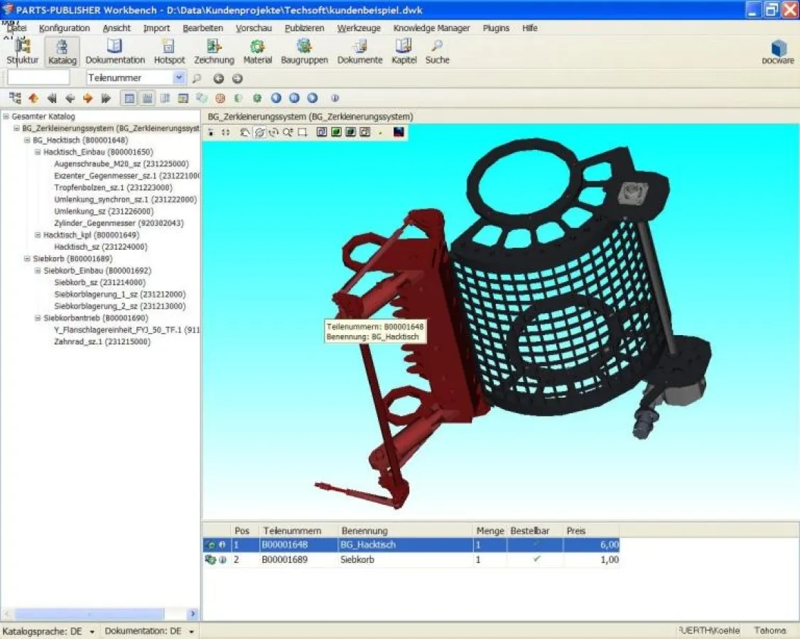 PARTS-PUBLISHER Ersatzteilkatalog mit CoCreate Modell