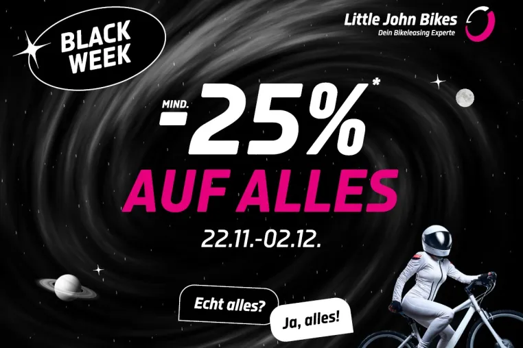 Bild: Mind. -25%* zur Black Week bei Little John Bikes auf E-Bikes, Fahrräder, Zubehör sowie JobRad & Bikeleasing. 