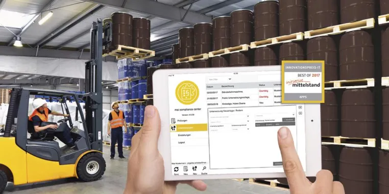 Optimierte Organisation durch prämierte App für Mitarbeiterunterweisung und Betriebsmittelprüfung Bild: Optimierte Organisation durch prämierte App für Mitarbeiterunterweisung und Betriebsmittelprüfung