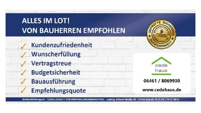Bild: CEDEHAUS GmbH auch im Jahr 2021 von Bauherren für Qualitätsleistung ausgezeichnet