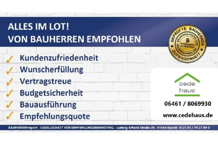 Bild: CEDEHAUS GmbH auch im Jahr 2021 von Bauherren für Qualitätsleistung ausgezeichnet
