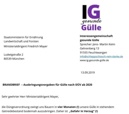 Bild: Brandbrief an die bayerische Politik zum Thema Düngeverordnung, Ammoniak und Nitrat