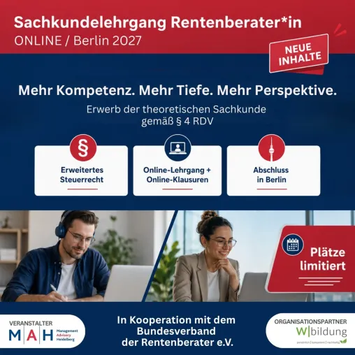 Rentenberater:in werden: Überarbeitete Sachkundelehrgänge ab 2027 Bild: Rentenberater:in werden: Überarbeitete Sachkundelehrgänge ab 2027