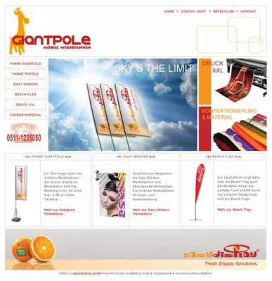 Bild: Easydisplay relauncht Internet-Präsenz der Giantpole Werbefahne